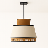 Boho Style - Statement Lampshade with dual color Fabric and Rattan